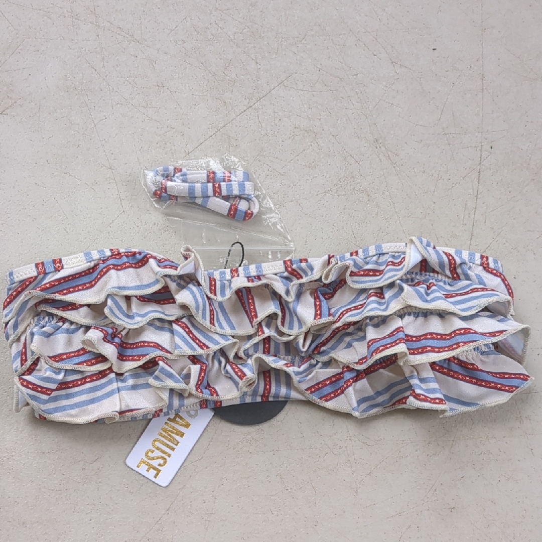 Amuse Society White Red Blue Striped Ruffle Bandeau Bikini Top